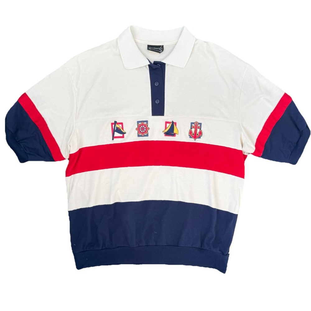 90’s Bon Worth Nautical Embroidered Blouse Polo Women’s L Vintage Grannycore